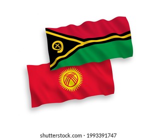 National vector fabric wave flags of Republic of Vanuatu and Kyrgyzstan isolated on white background. 1 to 2 proportion.