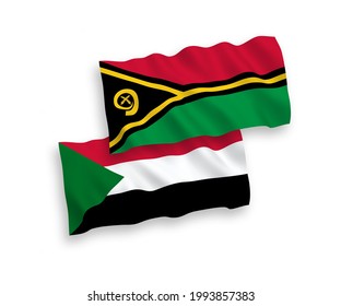 National vector fabric wave flags of Republic of Vanuatu and Sudan isolated on white background. 1 to 2 proportion.