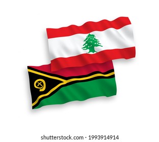 Banderas de ondulación de tela vectorial nacional de la República de Vanuatu y el Líbano aisladas de fondo blanco. de 1 a 2.