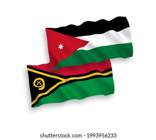 National vector fabric wave flags of Republic of Vanuatu and Hashemite Kingdom of Jordan isolated on white background. 1 to 2 proportion.