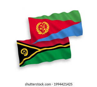 Nationale Vektor-Wellen-Flaggen der Republik Vanuatu und Eritrea einzeln auf weißem Hintergrund. 1 bis 2 %.