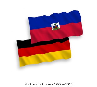 National vector fabric wave flags of Germany and Republic of Haiti isolated on white background. 1 to 2 proportion.