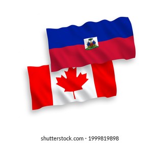 National vector fabric wave flags of Canada and Republic of Haiti isolated on white background. 1 to 2 proportion.