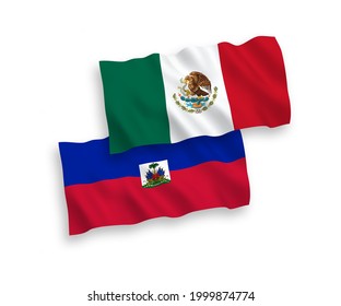 National vector fabric wave flags of Mexico and Republic of Haiti isolated on white background. 1 to 2 proportion.