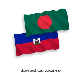 Banderas de olas de tela vectorial nacional de la República de Haití y Bangladesh aisladas en fondo blanco. de 1 a 2.