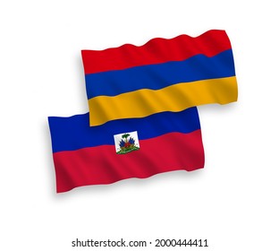 Banderas de olas de tela vectorial nacional de la República de Haití y Armenia aisladas en fondo blanco. de 1 a 2.