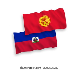 National vector fabric wave flags of Republic of Haiti and Kyrgyzstan isolated on white background. 1 to 2 proportion.