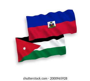 National vector fabric wave flags of Republic of Haiti and Hashemite Kingdom of Jordan isolated on white background. 1 to 2 proportion.