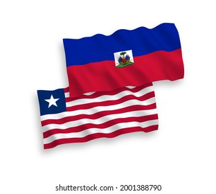 Banderas de olas de tela vectorial nacional de la República de Haití y Liberia aisladas en fondo blanco. de 1 a 2.
