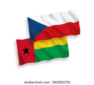 National vector fabric wave flags of Czech Republic and Republic of Guinea Bissau isolated on white background. 1 to 2 proportion.