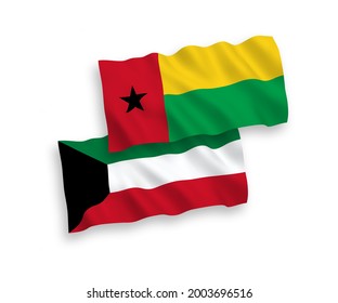 Banderas de olas de tela vectorial nacional de la República de Guinea Bissau y Kuwait aisladas en fondo blanco. de 1 a 2.