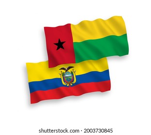 National vector fabric wave flags of Republic of Guinea Bissau and Ecuador isolated on white background. 1 to 2 proportion.