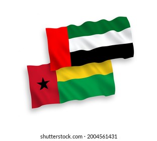 Nationale Vektor-Wellen-Flaggen der Republik Guinea-Bissau und der Vereinigten Arabischen Emirate einzeln auf weißem Hintergrund. 1 bis 2 %.
