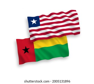 Banderas de olas de tela vectorial nacional de la República de Guinea Bissau y Liberia aisladas en fondo blanco. de 1 a 2.