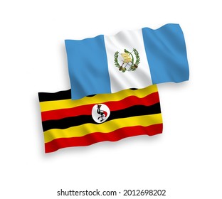 Banderas de olas de tela vectorial nacional de la República de Guatemala y Uganda aisladas en fondo blanco. de 1 a 2.