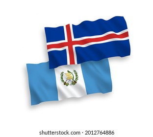 Banderas de olas de tela vectorial nacional de la República de Guatemala e Islandia aisladas en fondo blanco. de 1 a 2.
