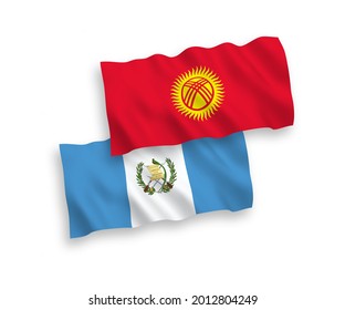 Banderas de olas de tela vectorial nacional de la República de Guatemala y Kirguistán aisladas en fondo blanco. de 1 a 2.
