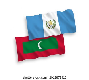 Banderas de olas de tela vectorial nacional de la República de Guatemala y Maldivas aisladas en fondo blanco. de 1 a 2.
