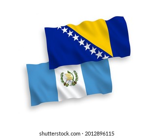 Banderas de olas de tela vectorial nacional de la República de Guatemala y Bosnia y Herzegovina aisladas en fondo blanco. de 1 a 2.