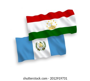 Banderas de olas de tela vectorial nacional de la República de Guatemala y Tayikistán aisladas en fondo blanco. de 1 a 2.