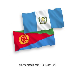 Nationale Vektor-Wellen-Flaggen der Republik Guatemala und Eritrea einzeln auf weißem Hintergrund. 1 bis 2 %.