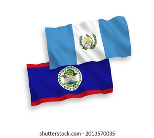 Banderas de olas de tela vectorial nacional de la República de Guatemala y Belice aisladas en fondo blanco. de 1 a 2.