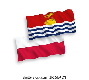 Banderas de olas de tela vectorial nacional de la República de Kiribati y Polonia aisladas en fondo blanco. de 1 a 2.