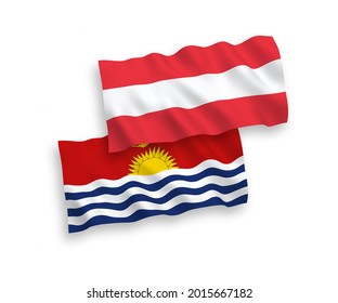 National vector fabric wave flags of Austria and Republic of Kiribati isolated on white background. 1 to 2 proportion.