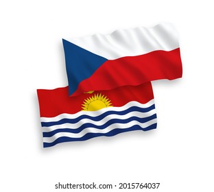 National vector fabric wave flags of Czech Republic and Republic of Kiribati isolated on white background. 1 to 2 proportion.