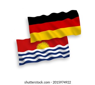 National vector fabric wave flags of Germany and Republic of Kiribati isolated on white background. 1 to 2 proportion.