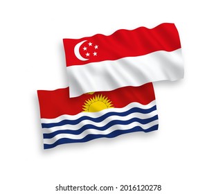 Nationale Vektor-Wellen-Flaggen der Republik Kiribati und Singapur einzeln auf weißem Hintergrund. 1 bis 2 %.