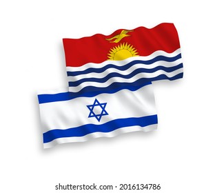 National vector fabric wave flags of Republic of Kiribati and Israel isolated on white background. 1 to 2 proportion.