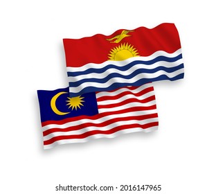 National vector fabric wave flags of Republic of Kiribati and Malaysia isolated on white background. 1 to 2 proportion.