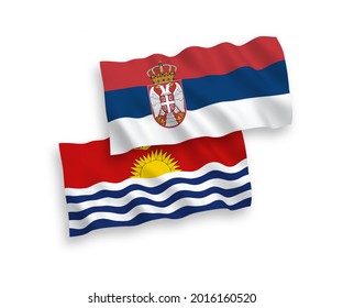 National vector fabric wave flags of Republic of Kiribati and Serbia isolated on white background. 1 to 2 proportion.