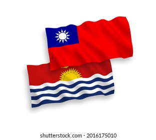 Banderas de olas de tela vectorial nacional de la República de Kiribati y Taiwán aisladas sobre fondo blanco. de 1 a 2.