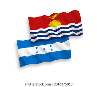 National vector fabric wave flags of Republic of Kiribati and Honduras isolated on white background. 1 to 2 proportion.
