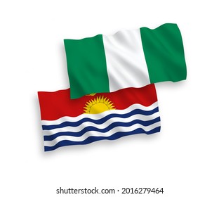 National vector fabric wave flags of Republic of Kiribati and Nigeria isolated on white background. 1 to 2 proportion.