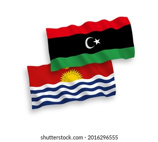 Banderas de olas de tela vectorial nacional de la República de Kiribati y Libia aisladas en fondo blanco. de 1 a 2.