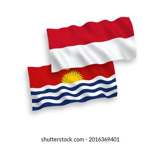 Banderas de ondulación de tela vectorial nacional de Indonesia y la República de Kiribati aisladas de fondo blanco. de 1 a 2.