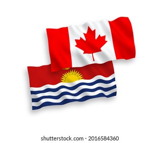 National vector fabric wave flags of Canada and Republic of Kiribati isolated on white background. 1 to 2 proportion.