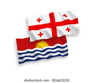 National vector fabric wave flags of Republic of Kiribati and Georgia isolated on white background. 1 to 2 proportion.