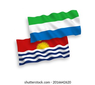 National vector fabric wave flags of Republic of Kiribati and Sierra Leone isolated on white background. 1 to 2 proportion.