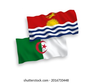 National vector fabric wave flags of Republic of Kiribati and Algeria isolated on white background. 1 to 2 proportion.