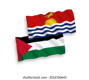 Banderas de ondulación de tela vectorial nacional de la República de Kiribati y Palestina aisladas de fondo blanco. de 1 a 2.