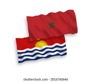 Banderas de olas de tela vectorial nacional de la República de Kiribati y Marruecos aisladas en fondo blanco. de 1 a 2.