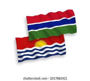 National vector fabric wave flags of Republic of Kiribati and Republic of Gambia isolated on white background. 1 to 2 proportion.