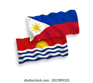 National vector fabric wave flags of Republic of Kiribati and Philippines isolated on white background. 1 to 2 proportion.