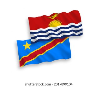 National vector fabric wave flags of Republic of Kiribati and Democratic Republic of the Congo isolated on white background. 1 to 2 proportion.