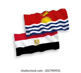 National vector fabric wave flags of Republic of Kiribati and Egypt isolated on white background. 1 to 2 proportion.