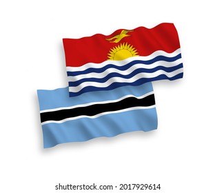 National vector fabric wave flags of Republic of Kiribati and Botswana isolated on white background. 1 to 2 proportion.